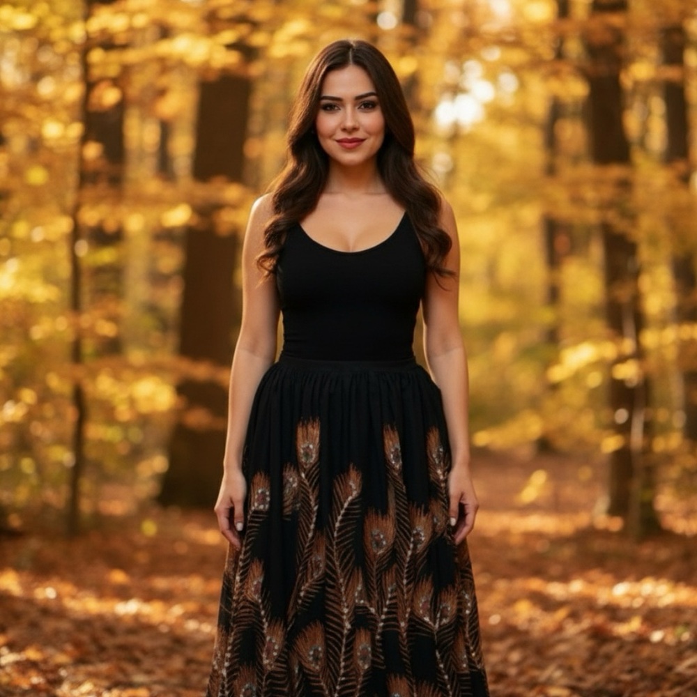 Bohemian Peacock Silver Sequin Maxi Skirt Free Size